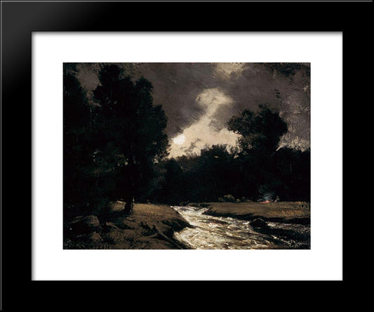 Rushing Stream By Moonlight 20x24 Black Modern Wood Framed Art Print Poster by Watson, Homer