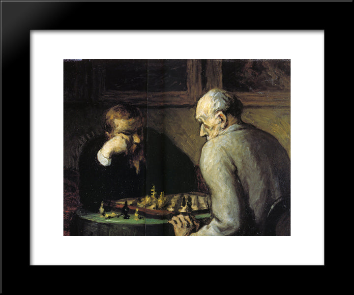 Chess-Players 20x24 Black Modern Wood Framed Art Print Poster by Daumier, Honore