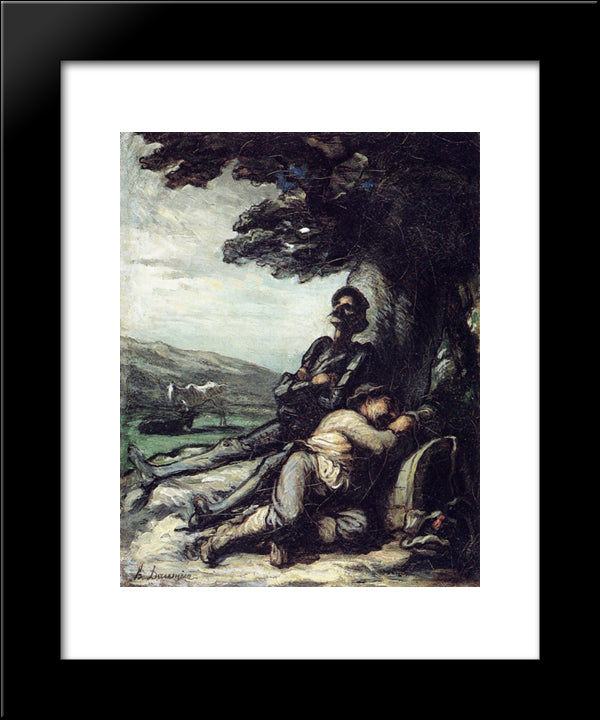 Don Quixote And Sancho Pansa Having A Rest Under A Tree 20x24 Black Modern Wood Framed Art Print Poster by Daumier, Honore