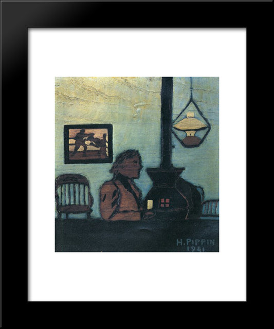 Man Seated Near Stove 20x24 Black Modern Wood Framed Art Print Poster by Pippin, Horace