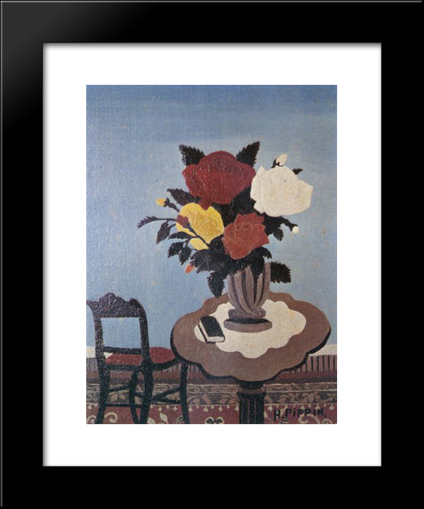 Roses With Red Chair 20x24 Black Modern Wood Framed Art Print Poster by Pippin, Horace