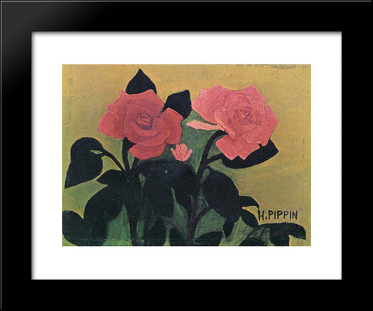 Two Pink Roses 20x24 Black Modern Wood Framed Art Print Poster by Pippin, Horace
