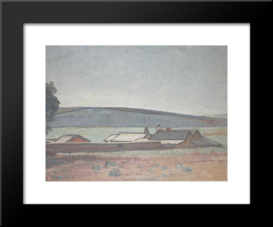 Southern Vales Landscape With Farm Settlement To Foreground 20x24 Black Modern Wood Framed Art Print Poster by Trenerry, Horace