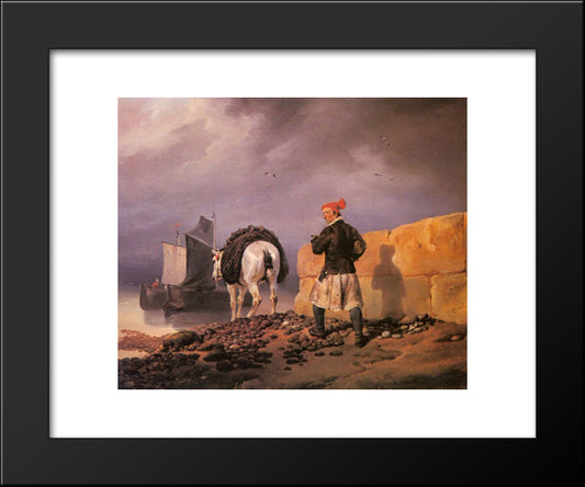 A Fisherman Setting Out 20x24 Black Modern Wood Framed Art Print Poster by Vernet, Horace