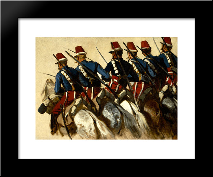 A Row Of Calvarymen On Horseback 20x24 Black Modern Wood Framed Art Print Poster by Vernet, Horace