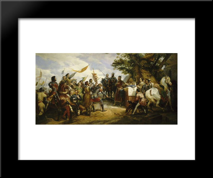 La Bataille De Bouvines 20x24 Black Modern Wood Framed Art Print Poster by Vernet, Horace