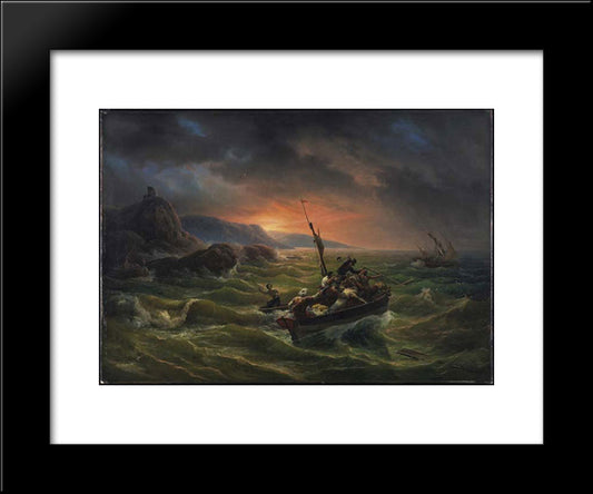 Pirates Fighting At Sunrise 20x24 Black Modern Wood Framed Art Print Poster by Vernet, Horace