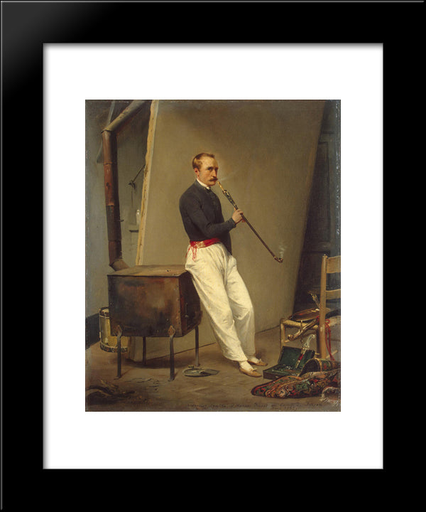 Self-Portrait With Pipe 20x24 Black Modern Wood Framed Art Print Poster by Vernet, Horace