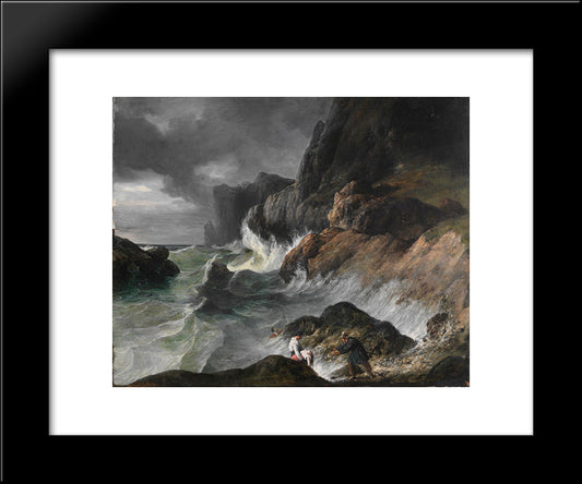 Stormy Coast Scene After A Shipwreck 20x24 Black Modern Wood Framed Art Print Poster by Vernet, Horace