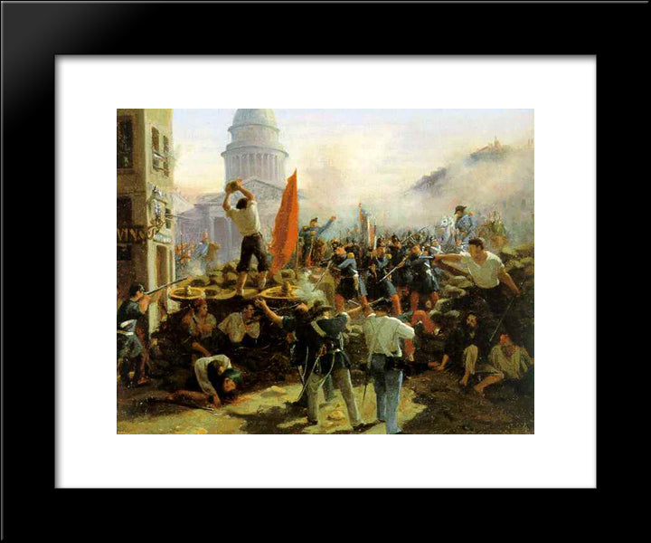 Street Fighting On Rue Soufflot, Paris, June 25, 1848 20x24 Black Modern Wood Framed Art Print Poster by Vernet, Horace