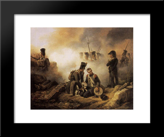 The Dog Of The Regiment Wounded 20x24 Black Modern Wood Framed Art Print Poster by Vernet, Horace