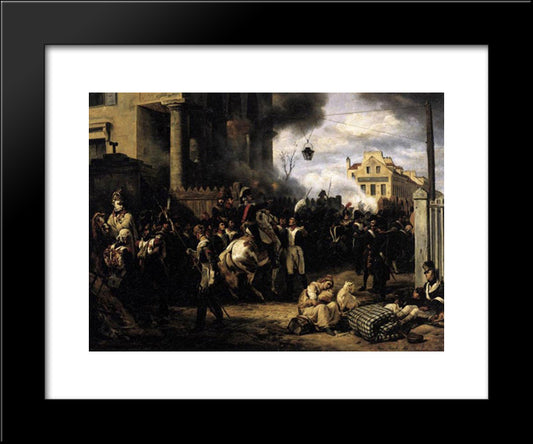 The Gate At Clichy 20x24 Black Modern Wood Framed Art Print Poster by Vernet, Horace