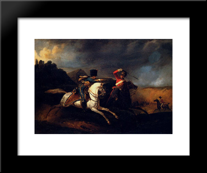 Two Soldiers On Horseback 20x24 Black Modern Wood Framed Art Print Poster by Vernet, Horace