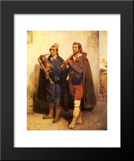 Village Musicians 20x24 Black Modern Wood Framed Art Print Poster by Vernet, Horace