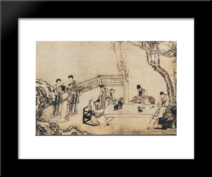 A Night Banquet At Peach And Plum Garden In Spring 20x24 Black Modern Wood Framed Art Print Poster by Shen, Huang