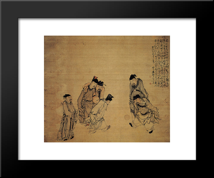 Painting Of Cuju 20x24 Black Modern Wood Framed Art Print Poster by Shen, Huang