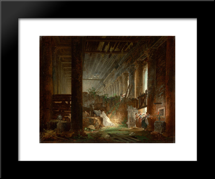 A Hermit Praying In The Ruins Of A Roman Temple 20x24 Black Modern Wood Framed Art Print Poster by Robert, Hubert