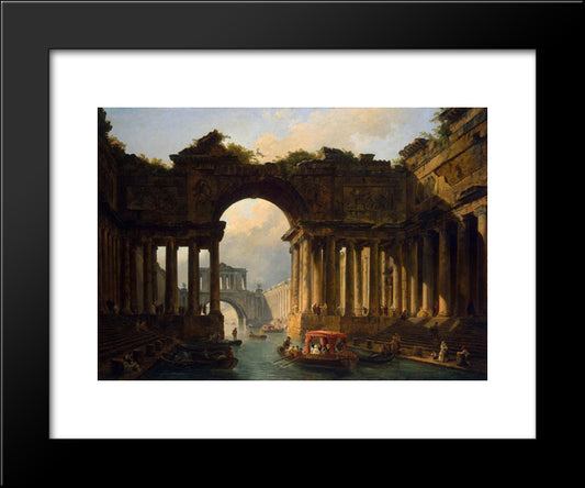 Architectural Landscape With A Canal 20x24 Black Modern Wood Framed Art Print Poster by Robert, Hubert