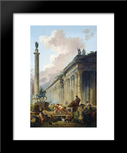 Imaginary View Of Rome With Equestrian Statue Of Marcus Aurelius, The Column Of Trajan And A Temple 20x24 Black Modern Wood Framed Art Print Poster by Robert, Hubert