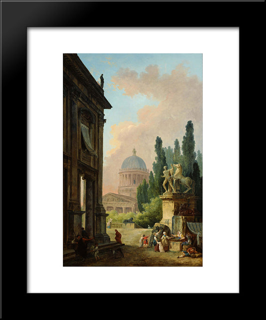 Imaginary View Of Rome With The Horse-Tamer Of The Monte Cavallo And A Church 20x24 Black Modern Wood Framed Art Print Poster by Robert, Hubert