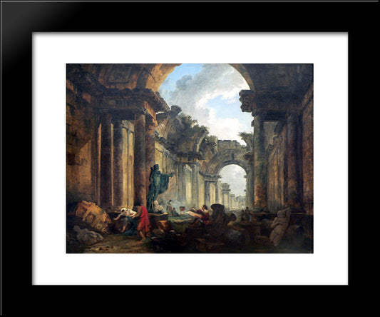 Imaginary View Of The Grand Gallery Of The Louvre In Ruins 20x24 Black Modern Wood Framed Art Print Poster by Robert, Hubert