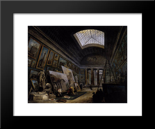 Imaginary View Of The Grande Galerie In The Louvre 20x24 Black Modern Wood Framed Art Print Poster by Robert, Hubert