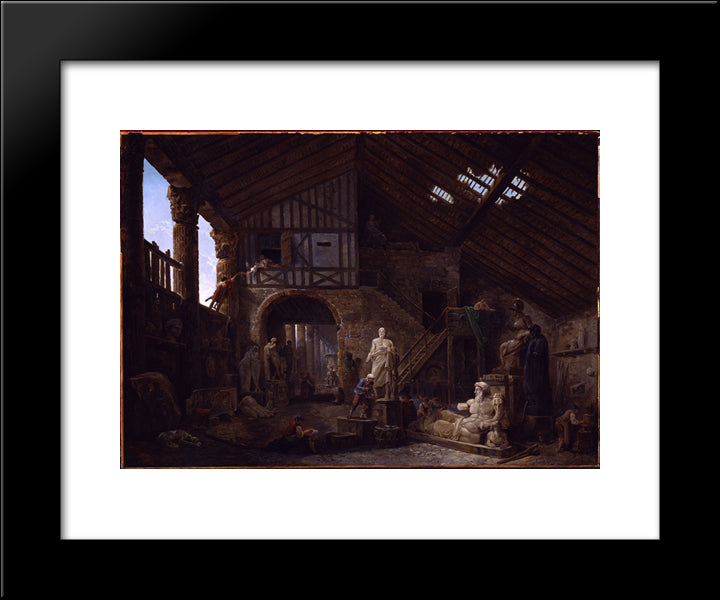 Studio Of An Antiquities Restorer In Rome 20x24 Black Modern Wood Framed Art Print Poster by Robert, Hubert