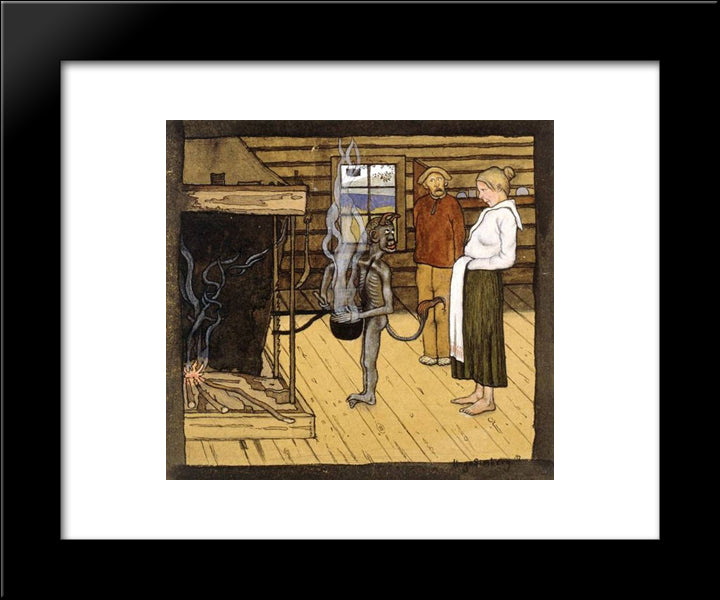 Devil By The Pot 20x24 Black Modern Wood Framed Art Print Poster by Simberg, Hugo