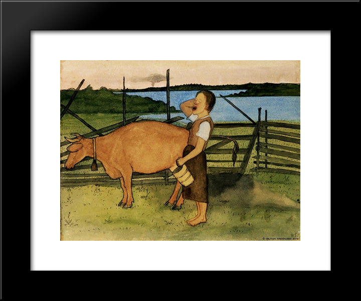 Morning Milking 20x24 Black Modern Wood Framed Art Print Poster by Simberg, Hugo