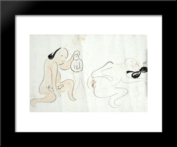 A Shunga 20x24 Black Modern Wood Framed Art Print Poster by no Taiga, Ike