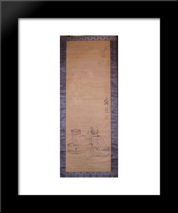Lighting A Charcoal Brazier (Possibly In Preparation For A Tea Ceremony) 20x24 Black Modern Wood Framed Art Print Poster by no Taiga, Ike
