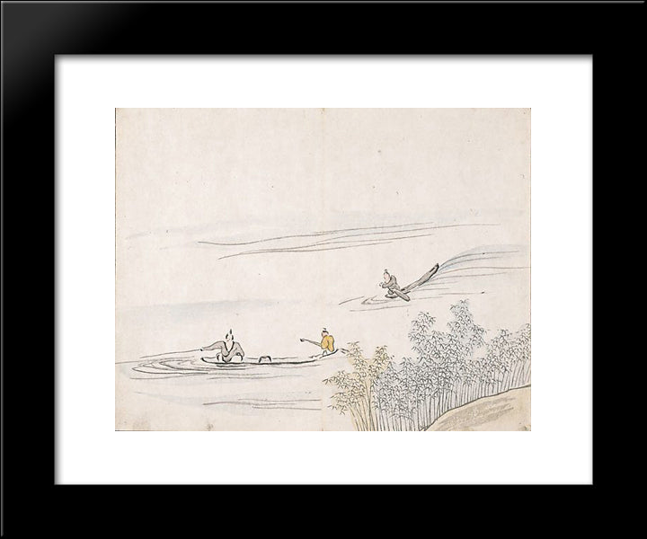 Untitled (Figures Fishing On Boats) 20x24 Black Modern Wood Framed Art Print Poster by no Taiga, Ike
