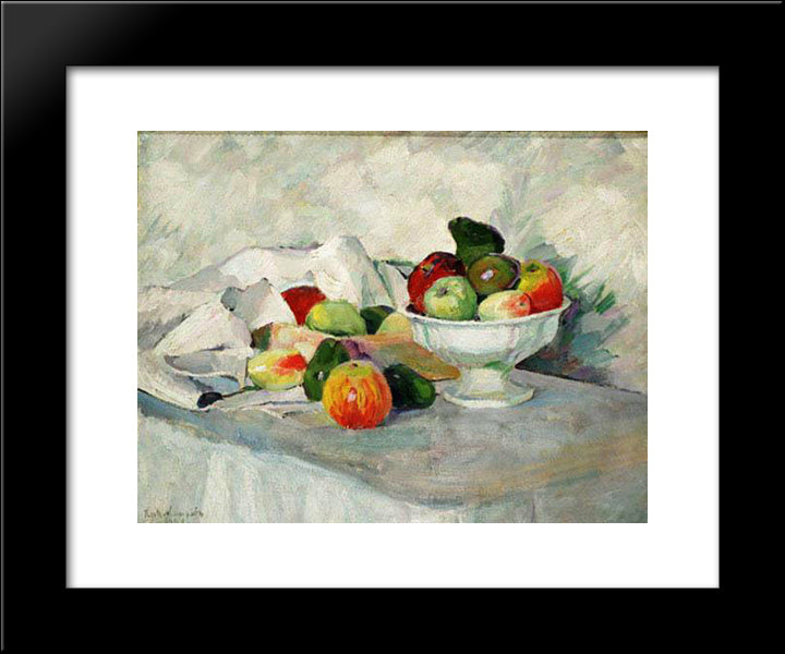 Apples And Pears On White 20x24 Black Modern Wood Framed Art Print Poster by Mashkov, Ilya