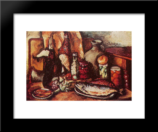 Game, Fish, Pickles (Still Life With Pheasant) 20x24 Black Modern Wood Framed Art Print Poster by Mashkov, Ilya