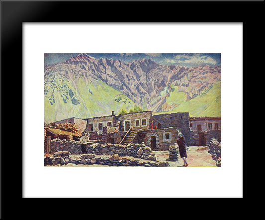 Georgia. Kazbek. Shat-Mountain And Village 20x24 Black Modern Wood Framed Art Print Poster by Mashkov, Ilya