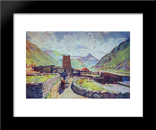 Georgia. Kazbek. View Of The Mountain Kabardzhino And Village 20x24 Black Modern Wood Framed Art Print Poster by Mashkov, Ilya