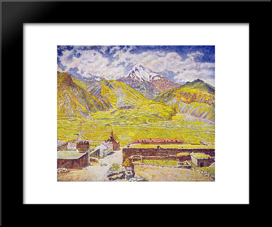 Georgia. Kazbek (Day). Georgian Military Road. Mountain And Village 20x24 Black Modern Wood Framed Art Print Poster by Mashkov, Ilya