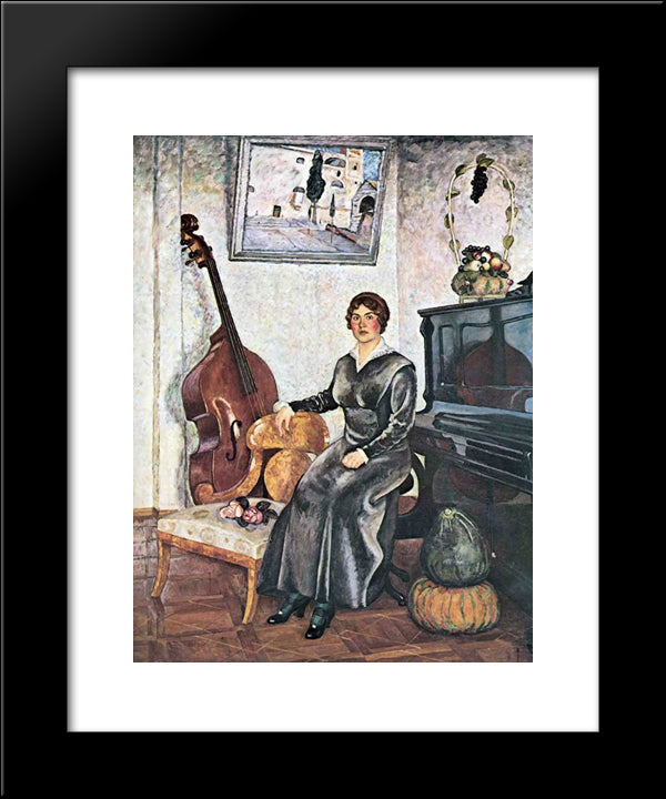 Lady With A Contrabass 20x24 Black Modern Wood Framed Art Print Poster by Mashkov, Ilya