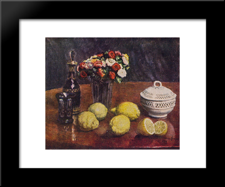 Lemons And Helichrysum 20x24 Black Modern Wood Framed Art Print Poster by Mashkov, Ilya