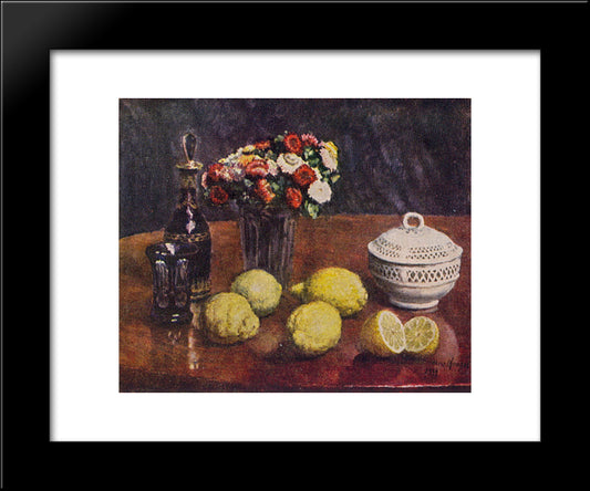 Lemons And Helichrysum 20x24 Black Modern Wood Framed Art Print Poster by Mashkov, Ilya