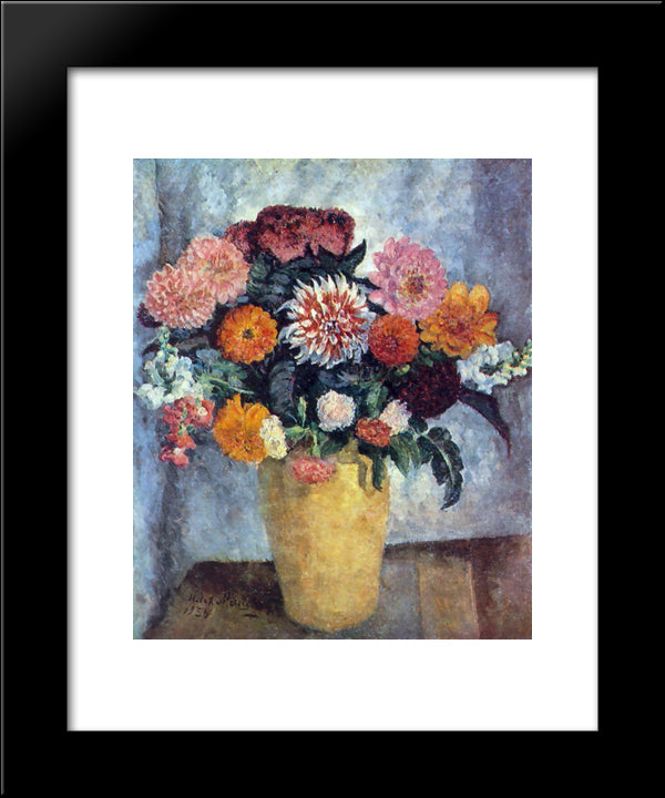 Motley Bouquet In A Clay Jar 20x24 Black Modern Wood Framed Art Print Poster by Mashkov, Ilya