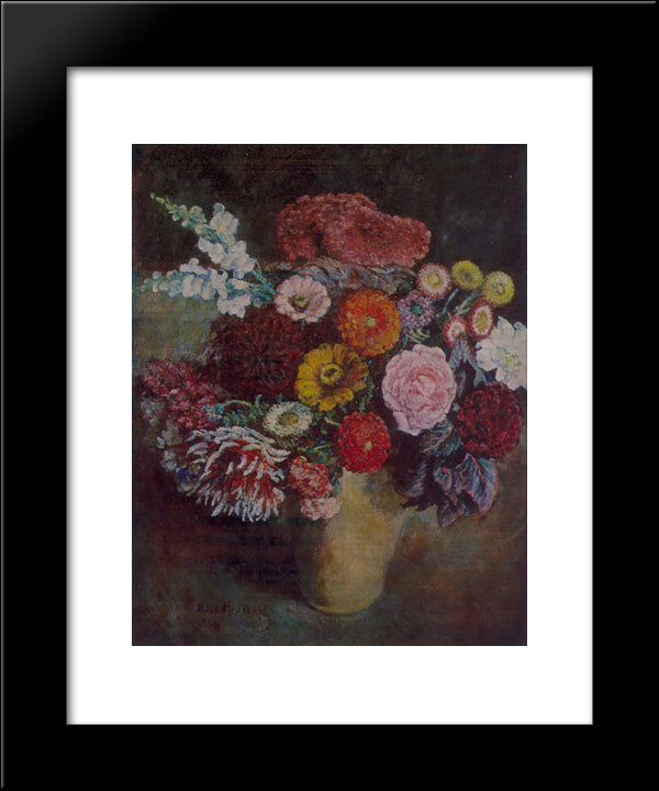 Motley Bouquet On A Dark Background 20x24 Black Modern Wood Framed Art Print Poster by Mashkov, Ilya