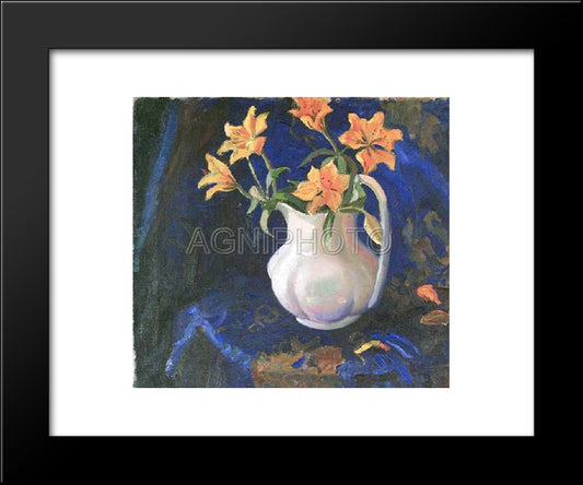 Pitcher With Flowers 20x24 Black Modern Wood Framed Art Print Poster by Mashkov, Ilya