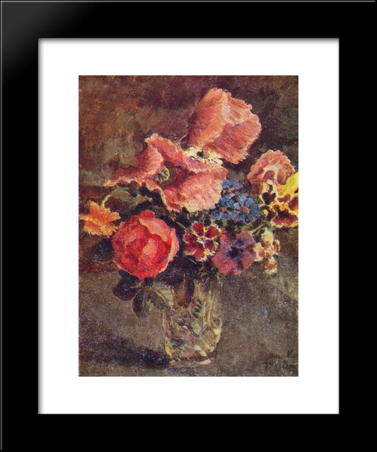 Poppies, Roses, Cornflowers And Other Flowers In A Glass Vase 20x24 Black Modern Wood Framed Art Print Poster by Mashkov, Ilya