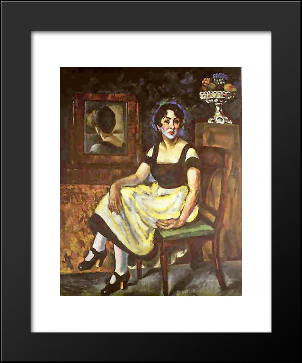 Portrait Of A Woman With Mirror 20x24 Black Modern Wood Framed Art Print Poster by Mashkov, Ilya