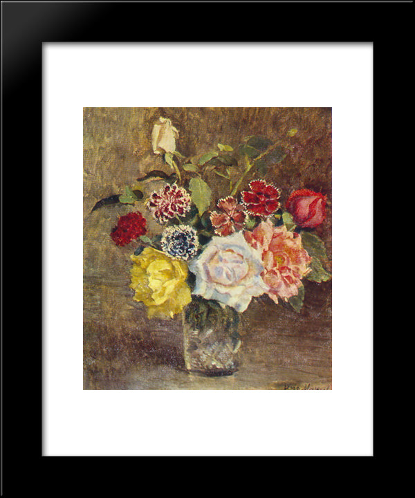 Roses And Carnations 20x24 Black Modern Wood Framed Art Print Poster by Mashkov, Ilya