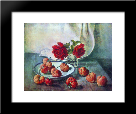 Roses And Strawberries 20x24 Black Modern Wood Framed Art Print Poster by Mashkov, Ilya