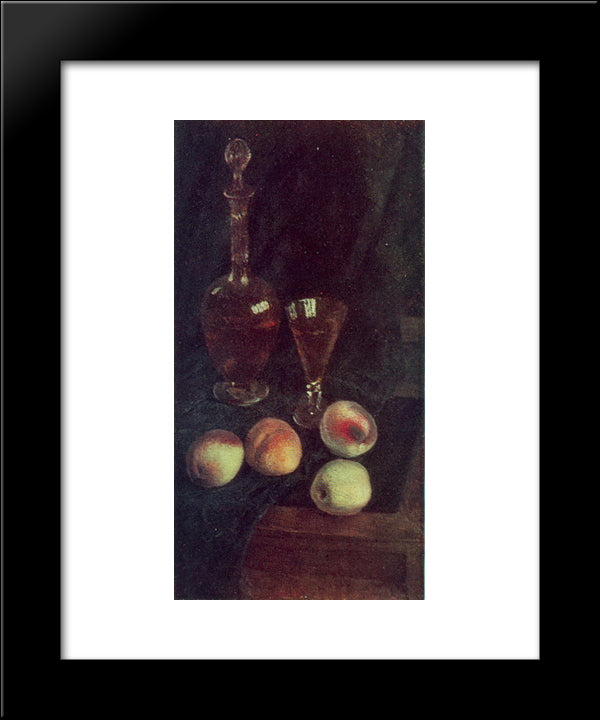 Still Life. Decanter And Peaches 20x24 Black Modern Wood Framed Art Print Poster by Mashkov, Ilya