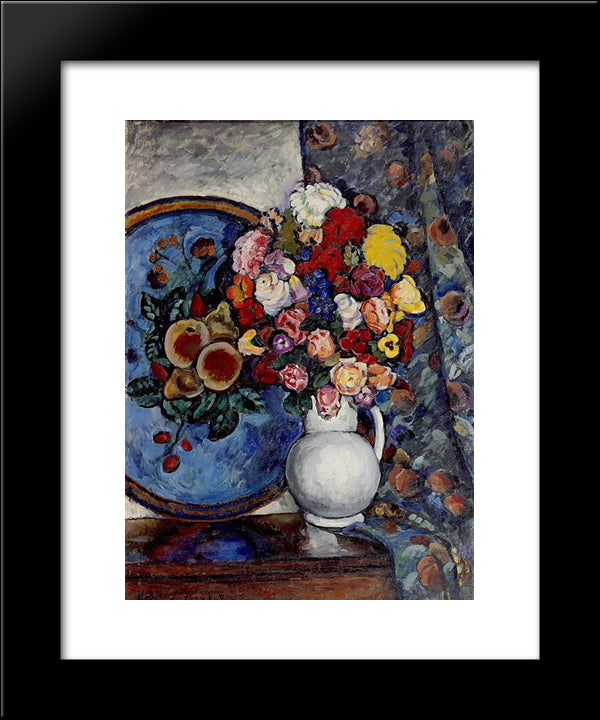 Still Life. Flowers In A Vase (With Tray) 20x24 Black Modern Wood Framed Art Print Poster by Mashkov, Ilya