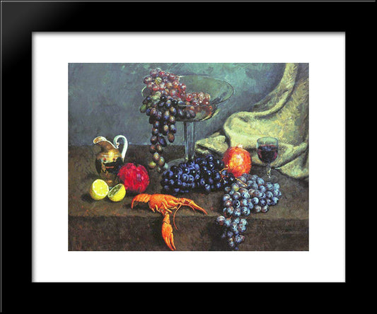 Still Life. Grape, Lemon, And Cancer 20x24 Black Modern Wood Framed Art Print Poster by Mashkov, Ilya